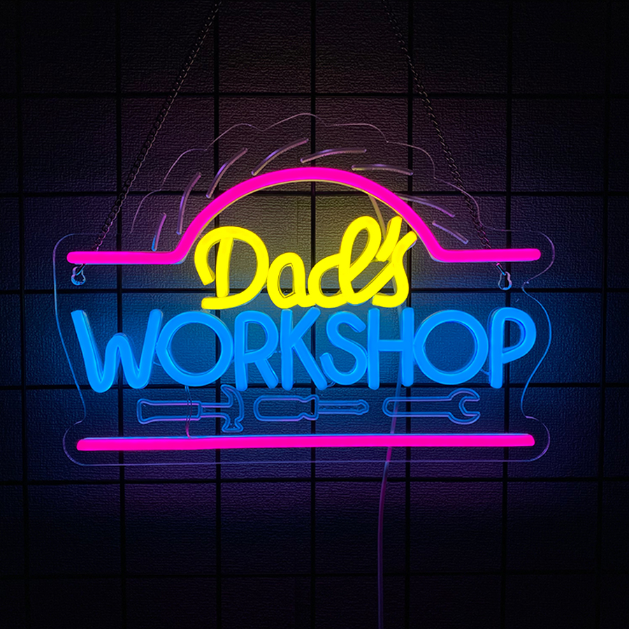 Auto Repair Shop Signs - Dad'S Workshop Led Neon Sign, 3D