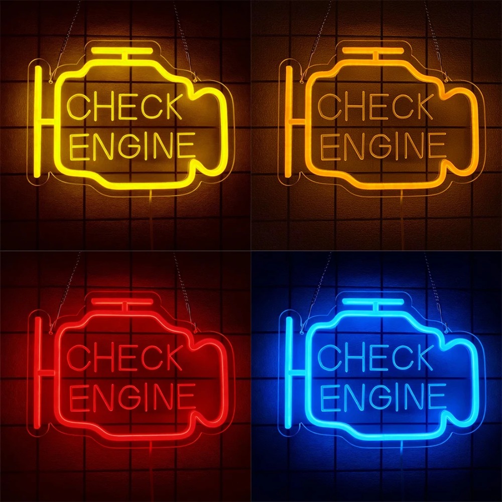 Auto Repair Shop Signs - 'CHECK ENGINE' Neon Sign, LED Garage